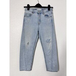 Zara Girls Blue Jeans Distressed High Rise Denim Straight Leg Size 11-12